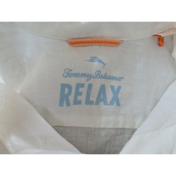 Tommy Bahama Shirt Sz M Destination Breezer Newport Beach White Linen Long Sleve - Picture 10 of 11